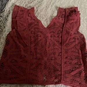 Rust open hole perfect condition sweater top with buttons on back